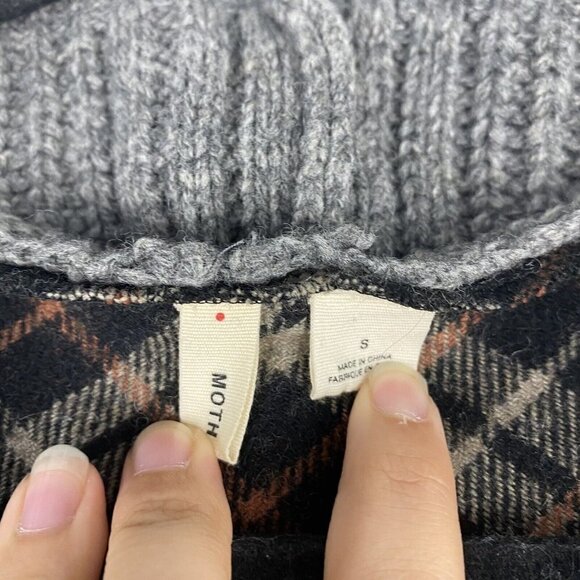 Anthropologie Moth Plaid Sweater Jacket Size S Wool Blend Zip Up Mixed Media - Picture 4 of 11